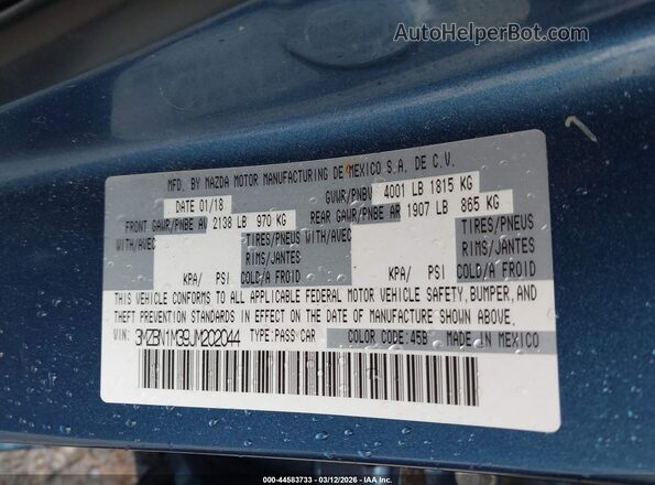 3MZBN1M39JM202044 2018 MAZDA 3 Синий Вид подкапотного пространства
