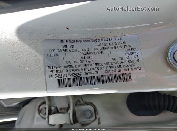 3MZBPAAL1MM254285 2021 MAZDA 3 White Widok komory silnika