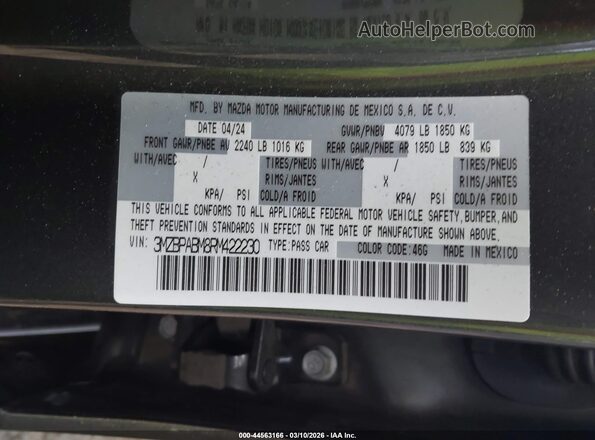 3MZBPABM8RM422230 2024 MAZDA 3 Gray Widok komory silnika