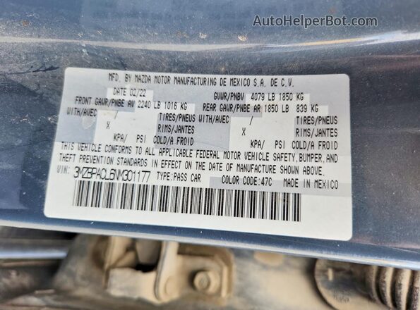 3MZBPACL6NM301177 2022 MAZDA 3 Blue Շարժիչի բաժամունքի տեսք