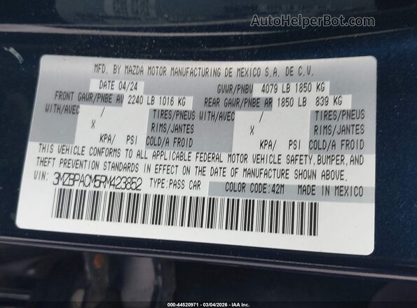 3MZBPACM5RM423852 2024 MAZDA 3 Blue 