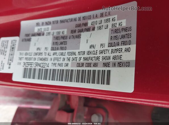 3MZBPBEY3RM402214 2024 MAZDA 3 Red Widok komory silnika