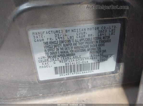 3N1AB7AP0GL666004 2016 NISSAN SENTRA Gray Vista del compartimento del motor