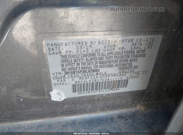 3N1AB7AP3KL629084 2019 NISSAN SENTRA Gray 