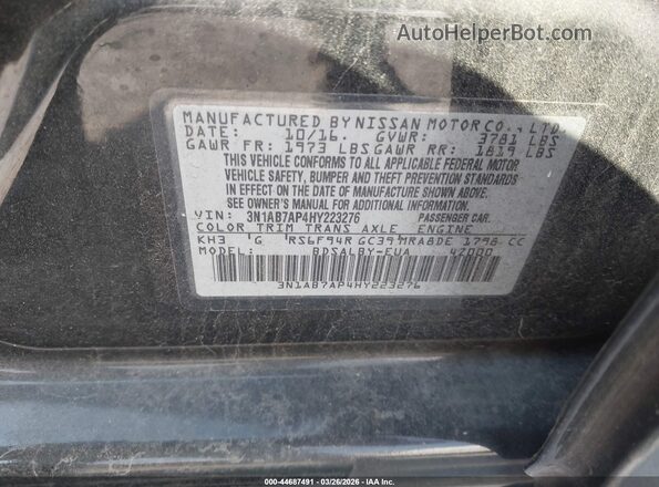 3N1AB7AP4HY223276 2017 NISSAN SENTRA Black Vista del compartimento del motor