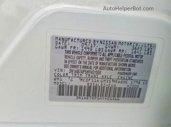 3N1AB7AP5HY401566 2017 NISSAN SENTRA White Engine compartment view