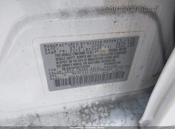 3N1AB7AP5KY232348 2019 NISSAN SENTRA Белый Вид подкапотного пространства