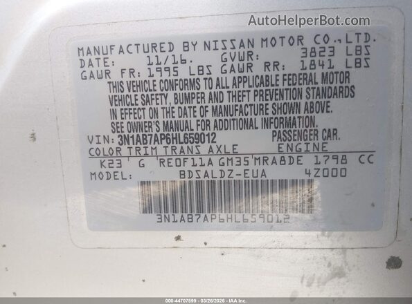 3N1AB7AP6HL659012 2017 NISSAN SENTRA Silver Vista del compartimento del motor