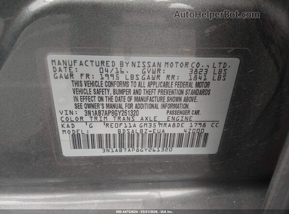 3N1AB7AP8GY261320 2016 NISSAN SENTRA Gray Engine compartment view