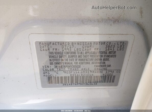 3N1AB7AP9HY365638 2017 NISSAN SENTRA White Vista del compartimento del motor