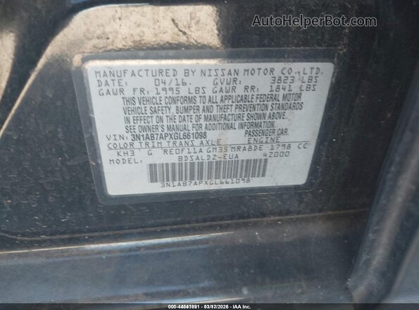 3N1AB7APXGL661098 2016 NISSAN SENTRA Black Вид підкапотного простору