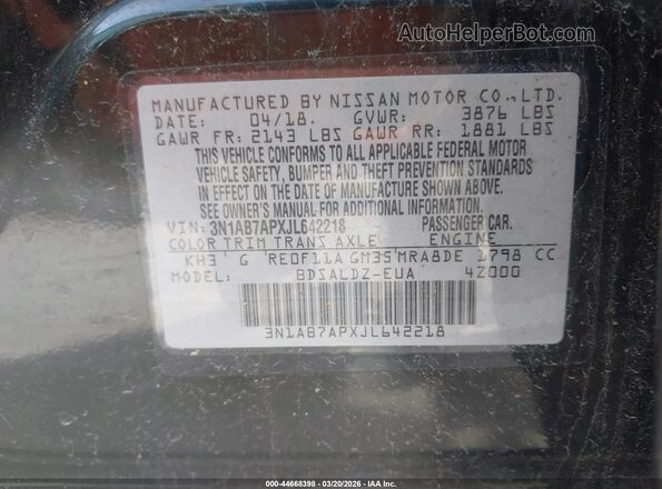 3N1AB7APXJL642218 2018 NISSAN SENTRA Черный 