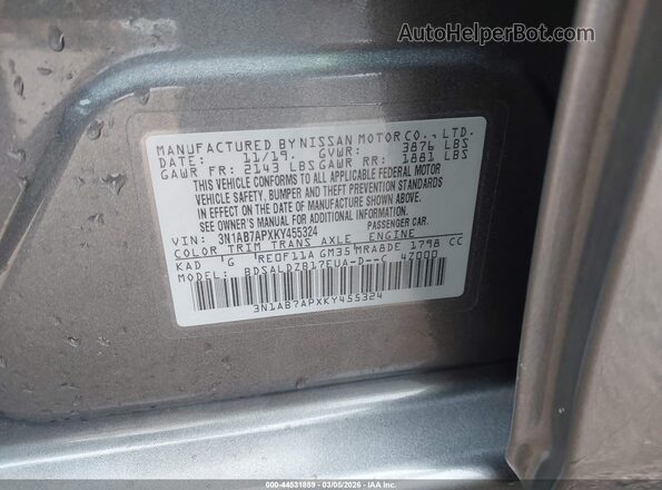 3N1AB7APXKY455324 2019 NISSAN SENTRA Gray 