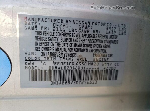 3N1AB8BV3MY276533 2021 NISSAN SENTRA Silver Engine compartment view