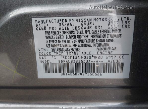 3N1AB8BV4SY350586 2025 NISSAN SENTRA Gray Widok komory silnika