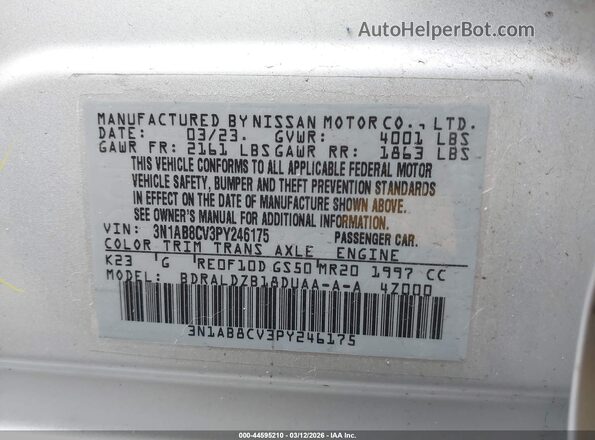 3N1AB8CV3PY246175 2023 NISSAN SENTRA Gray Շարժիչի բաժամունքի տեսք