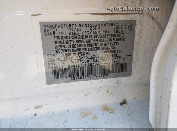 3N1AB8CV4MY242390 2021 NISSAN SENTRA White 