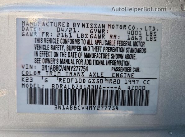 3N1AB8CV4MY277754 2021 NISSAN SENTRA Silver ძრავის განყოფილების ხედი