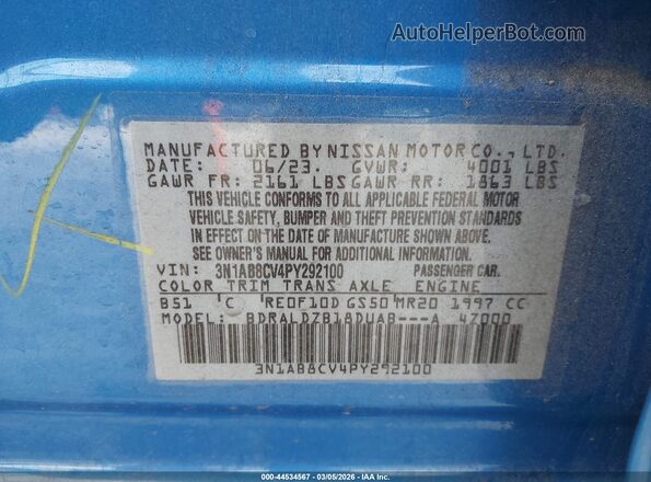 3N1AB8CV4PY292100 2023 NISSAN SENTRA Синий 