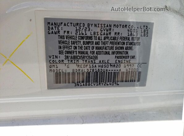 3N1AB8CV5RY264096 2024 NISSAN SENTRA White Vista de la etiqueta del VIN