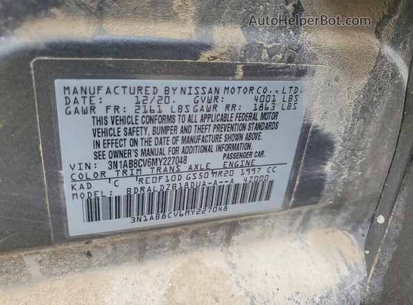 3N1AB8CV6MY227048 2021 NISSAN SENTRA Серый Вид наклейки с VIN-кодом