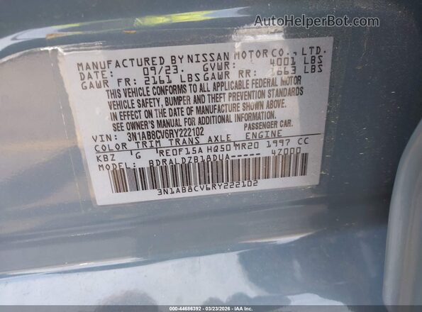 3N1AB8CV6RY222102 2024 NISSAN SENTRA Серый Вид подкапотного пространства