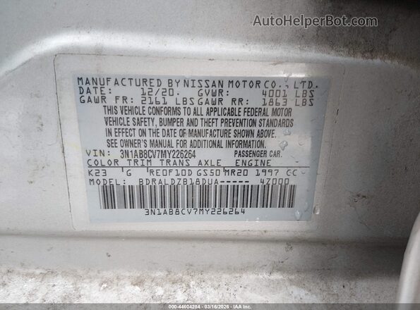 3N1AB8CV7MY226264 2021 NISSAN SENTRA Серебряный Вид подкапотного пространства