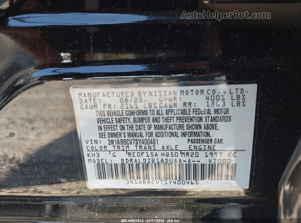 3N1AB8CV7SY400461 2025 NISSAN SENTRA Black Widok komory silnika