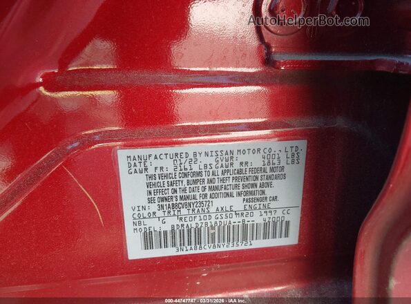 3N1AB8CV8NY235721 2022 NISSAN SENTRA Maroon Вид підкапотного простору