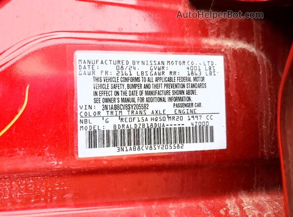 3N1AB8CV8SY205582 2025 NISSAN SENTRA Red VIN կոդի պիտակի տեսք