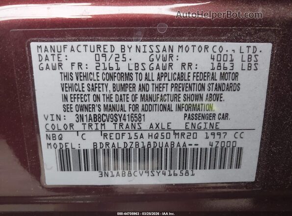 3N1AB8CV9SY416581 2025 NISSAN SENTRA Red Engine compartment view