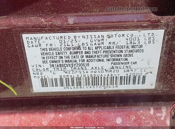 3N1AB8CVXSY290618 2025 NISSAN SENTRA Burgundy ძრავის განყოფილების ხედი