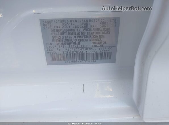 3N1AB8DV4MY236488 2021 NISSAN SENTRA White ძრავის განყოფილების ხედი