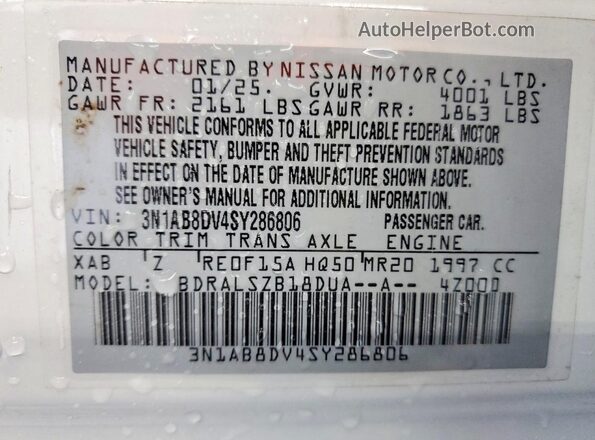 3N1AB8DV4SY286806 2025 NISSAN SENTRA White Շարժիչի բաժամունքի տեսք