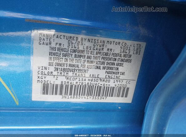 3N1AB8DV4SY355347 2025 NISSAN SENTRA Blue Շարժիչի բաժամունքի տեսք