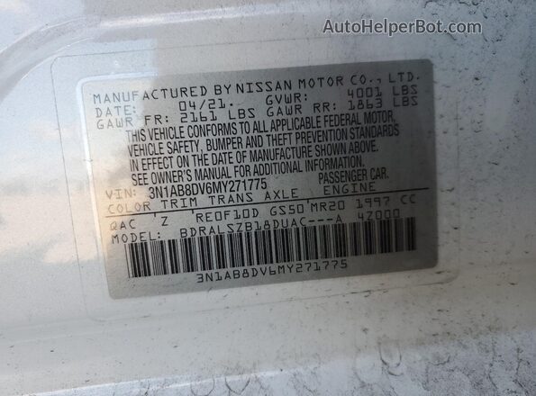 3N1AB8DV6MY271775 2021 NISSAN SENTRA White Vista del compartimento del motor