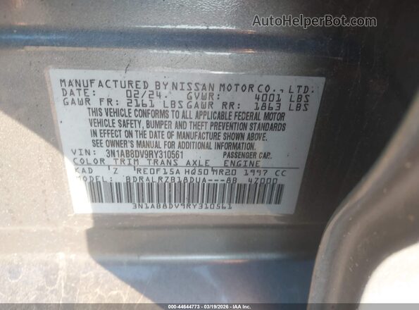 3N1AB8DV9RY310561 2024 NISSAN SENTRA Gray ძრავის განყოფილების ხედი