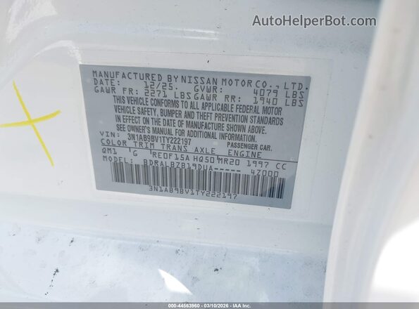 3N1AB9BV1TY222197 2026 NISSAN SENTRA Белый Вид подкапотного пространства