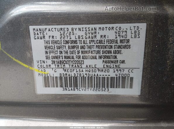3N1AB9CV2TY220523 2026 NISSAN SENTRA Gray 