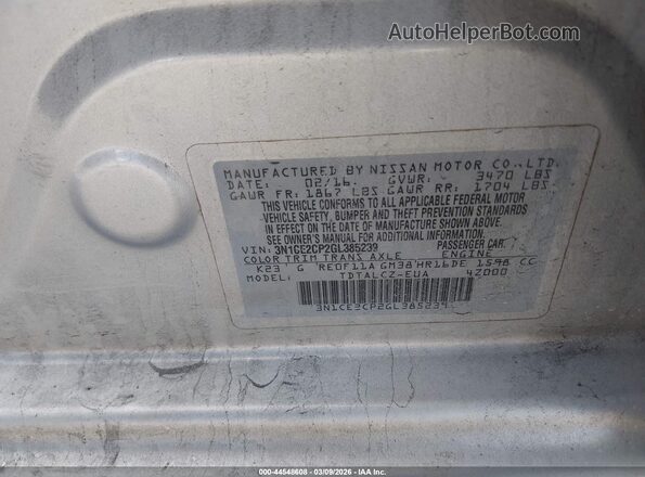 3N1CE2CP2GL385239 2016 NISSAN VERSA NOTE Silver Engine compartment view