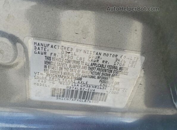 3N1CN7APXGL876500 2016 NISSAN VERSA Silver Engine compartment view