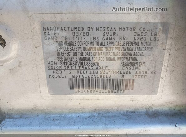 3N1CN8DV0LL886575 2020 NISSAN VERSA Серебряный Вид подкапотного пространства