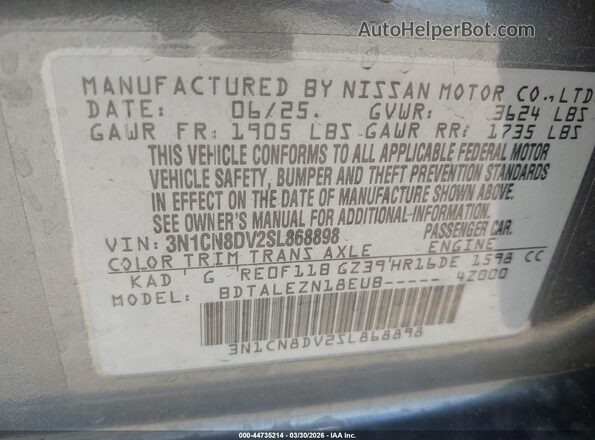 3N1CN8DV2SL868898 2025 NISSAN VERSA Gray 
