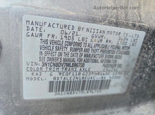 3N1CN8DV7ML896750 2021 NISSAN VERSA Gray Շարժիչի բաժամունքի տեսք
