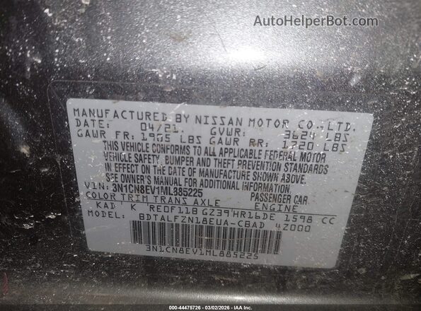 3N1CN8EV1ML885225 2021 NISSAN VERSA Gray 