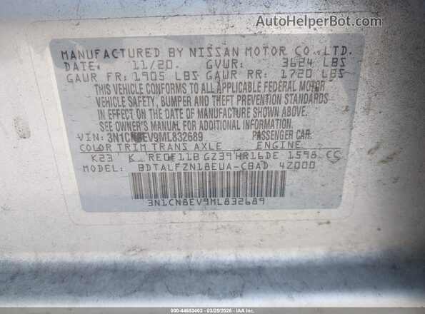 3N1CN8EV9ML832689 2021 NISSAN VERSA Silver 