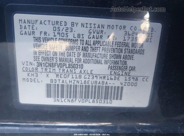 3N1CN8FV0PL850310 2023 NISSAN VERSA Black ძრავის განყოფილების ხედი
