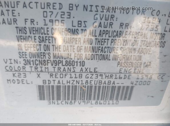 3N1CN8FV9PL860110 2023 NISSAN VERSA Silver 