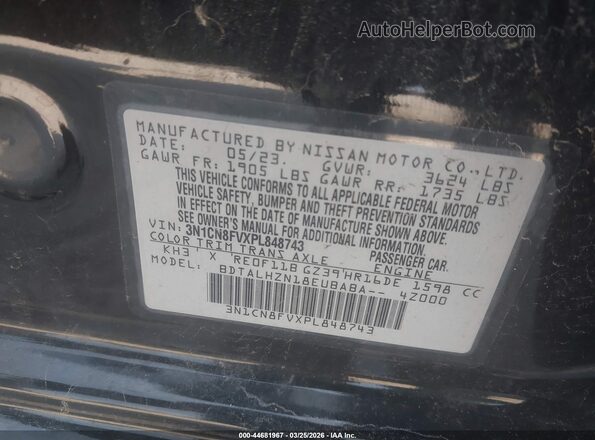 3N1CN8FVXPL848743 2023 NISSAN VERSA Black Вид підкапотного простору