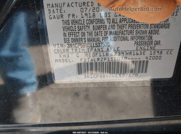 3N1CP5BV5LL537570 2020 NISSAN KICKS Black Vista del compartimento del motor